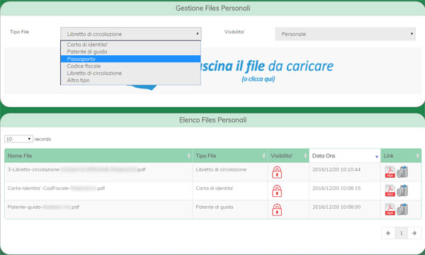 Inserimento file personali