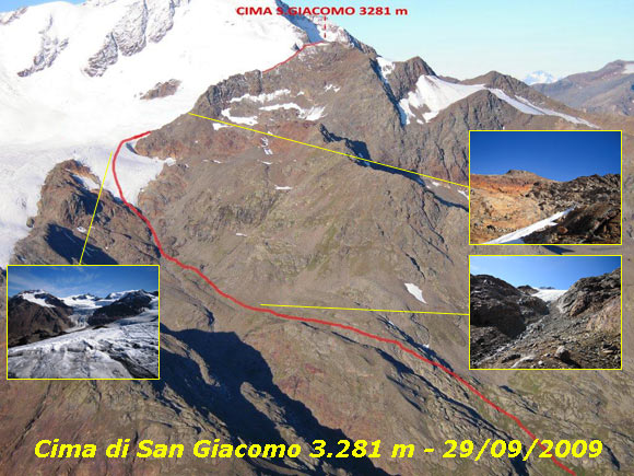 Cima di San Giacomo - L'itinerario di salita alla cima, visto da NE