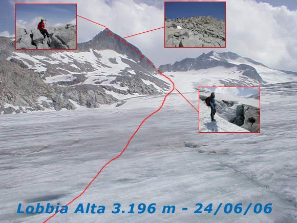 Lobbia Alta - Percorso di salita dal ghiacciaio del Mandrone