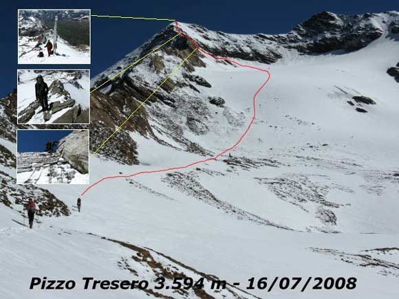 Pizzo Tresero - Parte superiore del percorso di salita lungo il ghiacciaio