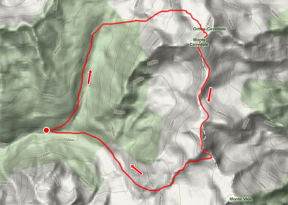 Mappa del percorso Traversata Monte Cevedale - Monte Rsole - Palon de la Mare