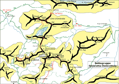 Carta topografica del sottogruppo Ombretta-Ombrettola