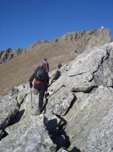 Via Normale Sasso Bianco - Il tratto roccioso prima del traverso.