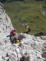 Via Normale Piccola Fermeda - Via Normale - Preparativi per la doppia sopra lattacco.