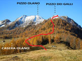 Via Normale Pizzo dei Galli - versante E - Litinerario ripreso dalla piana del Monte Olano