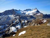 Via Normale Corno delle Ruzze - cresta W - Il Ghiacciaio e il Gruppo dello Scalino, dalla vetta. 