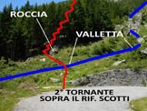 Via Normale Cima dArcanzo - Il 2 tornante dopo il Rif. Scotti, dove inizia il sentiero