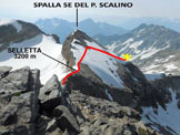 Via Normale Pizzo Scalino - dalla Val Fontana - Poco sotto la vetta, lasterisco  il punto di ripresa della foto principale