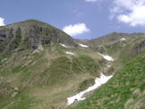 Via Normale Monte Crapel - Verso la Baita Salina di Mezzo  gi evidente la sella a cui puntare