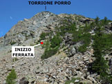 Via Normale Torrione Porro - Il bivio dove la via normale si separa dalla via della ferrata