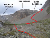 Via Normale Piz Pischa  Cresta NNE - Presso la (q. 2697 m), dove si abbandona il sentiero per la Fuorcla Pischa