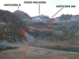 Via Normale Pizzo Malgina - dalla Valle dei Laghi - Immagine ripresa dai 2 Laghi di (q. 2309 m)