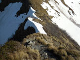 Via Normale Zuc di Valbona - Il passaggio attrezzato affrontato in discesa, sulla cresta N dello Zuc di Cam