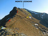 Via Normale Monte Legnone - Cresta Sud - Lungo la cresta S, in giallo la variante di discesa