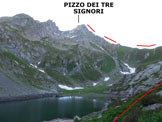 Via Normale Pizzo dei Tre Signori - dal Rif. Madonna della Neve - Immagine ripresa al Lago di Sasso