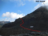 Via Normale Piz Duan - Cresta WSW - Il canaletto detritico, visto dalla (q. 2923 m)