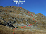 Via Normale Pizzo Scala - Vers. est - Il punto in cui si abbandona il sentiero segnalato