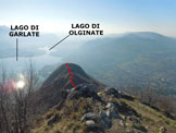 Via Normale Monte Barro  - Dalla vetta, panorama verso S e in rosso il Sentiero delle Creste