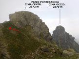 Via Normale Pizzo Ponteranica - Cima Centrale - La torretta della Cima Centrale, che si aggira a sinistra