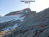 Via Normale Cima di Castello - dallAllievi - Immagine ripresa dalla Bocchetta (q. 2973 m), sulla cresta SW