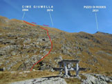 Via Normale Cime Giumella - Immagine ripresa dalla cima del Dosso Giumella (q. 2120 m)