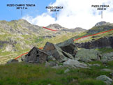 Via Normale Pizzo Campo Tencia  dalla Val di Prato - La baita di Pradoi (q. 2147 m) e litinerario