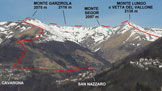 Via Normale Monte Garzirola - Monte Lungo - La traversata ripresa dal paese di Cusino