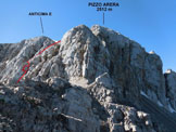 Via Normale Pizzo Arera - (traversata) - La parte superiore della cresta N, in rosso il canalino nord