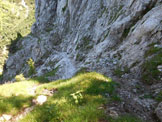 Via Normale Sasso Cavallo - In discesa, il tratto attrezzato con catene