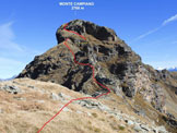 Via Normale Monte Campiano - In salita (punteggiata in giallo la cengia)