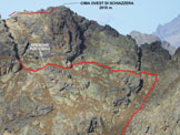 Via Normale Cima Ovest di Schiazzera - Zoom sulla parte superiore della via Piero, dal Monte Masuccio