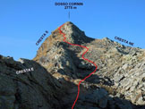 Via Normale Dosso Cornin - Nel corridoio pietroso tra le due creste di salita