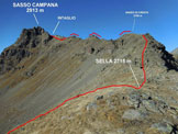 Via Normale Sasso Campana - Cresta E - Immagine ripresa dalla Sella 2715 m, allinizio della Cresta E