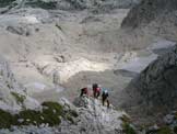 Via Normale Monte Canin - Lungo la ferrata con sotto l'ex-ghiacciaio