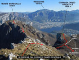 Via Normale Monte Moregallo - Corni di Canzo - Punteggiato in rosso il Canalone Belasa