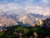 Via Normale Punta del Borsat - Spalti e Monfalconi dalla cima. Il Campanile al centro.