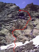 Via Normale Uja di Mondrone - Il tratto fra le rocce rossastre levigate e le rocce nere