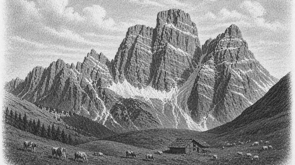 Disegno da fotografia Dolomiti