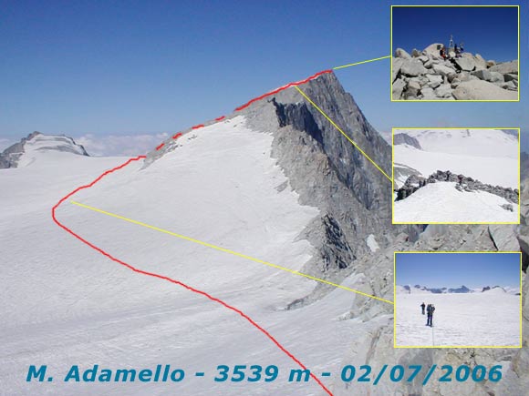 Monte Adamello - Via di salita vista dal Passo degli Inglese presso il Corno Bianco