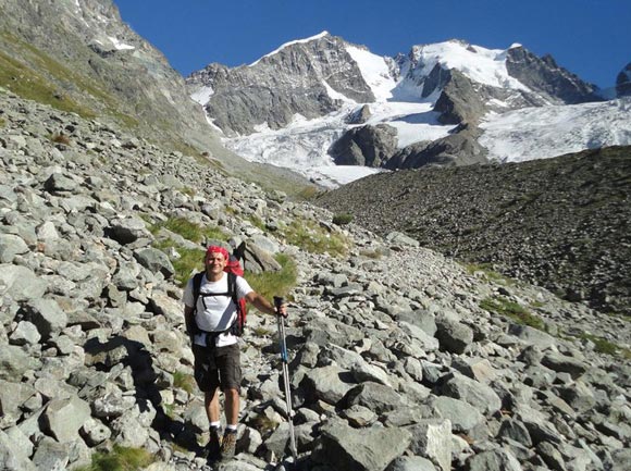 Biancograt Pizzo Bernina - Prima veduta sul Bernina e la Biancograt (cresta di sinistra)