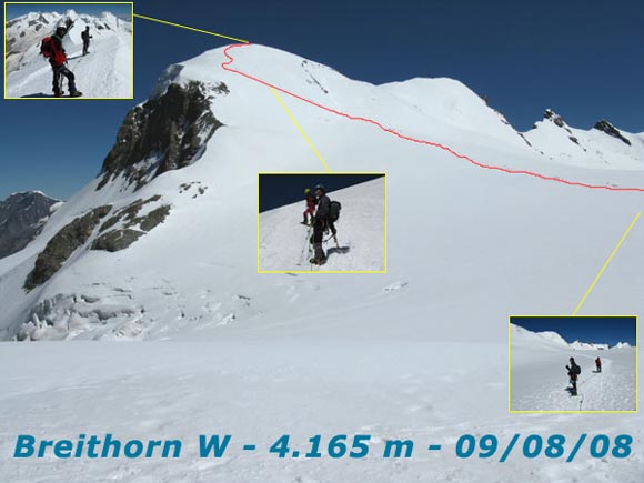 Breithorn W (da W) - Percorso di salita al Breithorn Occidentale dai pressi del Piccolo Cervino