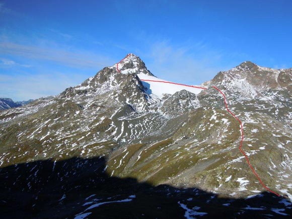 Chealphorn - L'itinerario di salita da ENE, in basso a destra lo Scalettapass