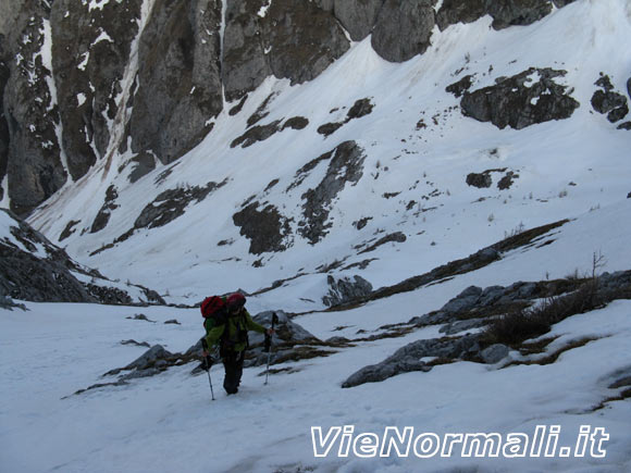 Cima Bacchetta - Pendio all'inizio del canalone sopra il salto alla base