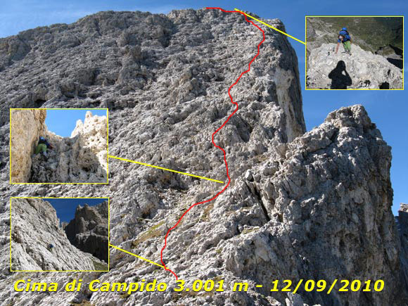 Cima di Campido - Il tracciato di salita lungo la parete e cresta est