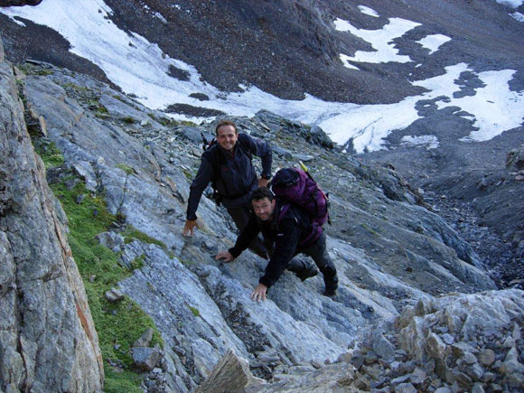 Cima di Piazzi dalla Val Verva - In salita sulle rocce del canale di sinistra