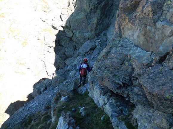 Cima di Saoseo - Al termine della cengia e il muretto di II