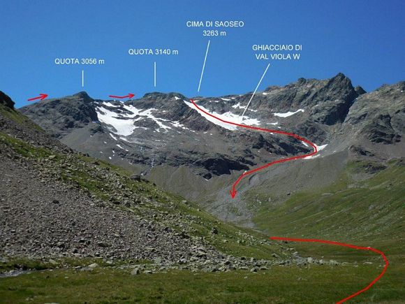 Cima di Saoseo - L'itinerario di salita e discesa, dalla Val Cantone di Dosd