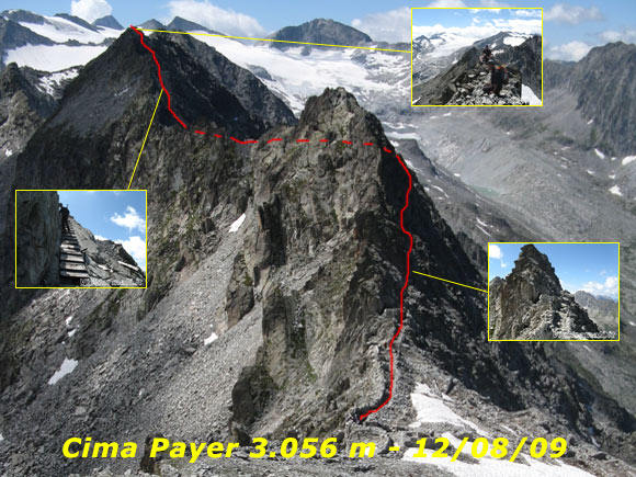 Cima Payer - Cima Payer e percorso di salita visti scendendo dal Corno di Lago Scuro