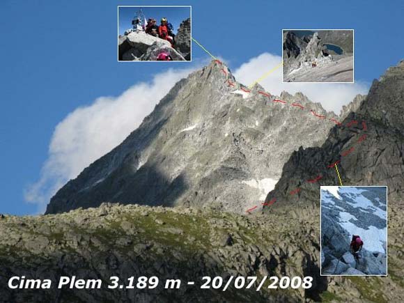 Cima Plem - La Cima Plem con il percorso di salita visto poco prima del Rifugio Tonolini