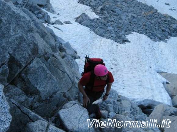 Cima Plem - Poco sopra il canalino di attacco della parete